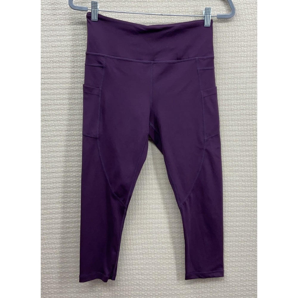 Zyia Active Pants Womens 8-10 Stretch Pockets Crop Leggings Dark Purple EUC